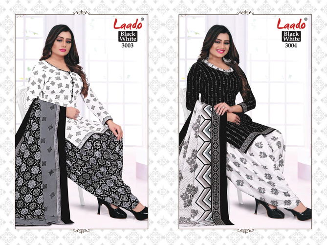 Laado Black And White 3 Cotton Casual Daily Wear Printed Drees Material Collection